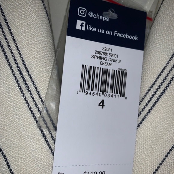 Chaps (NWT) (4) linen-blend, cream & navy, 2-button. - Picture 10 of 16